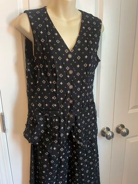 Vintage Wrapper 2 Piece Set Vest Style Shirt and Pants Large Black Rayon